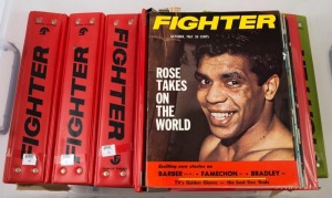 'FIGHTER' MAGAZINE: monthly issues of this Australian publication, housed in seven 'Fighter' binders, comprising 1967 Oct. to Dec. issues; 1968 Jan. to Nov.; 1969 May to Aug and Oct. to Dec.; 1970 Jan. to Dec.; 1971 Jan. to Dec.; 1972 Jan. to Dec.; 1973 Jan. to Dec.; 1974 Jan. to Dec. plus Fighterbook No. 1 & No. 2; 1975 Jan. to Dec.; 1976 Jan. to Aug; 1978 Jan. to Dec.; 1979 Jan & Feb, plus a few later issues from 1980s & 2002; the first included issue (Oct.1967) with Lionel Rose