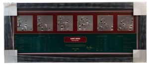 ST KILDA - BARRY BREEN: Limited edition ''Frame by Frame" display showing a series of images leading-up to Breen kicking the winning point in the 1966 Grand Final, to secure St Kilda's first ever Premiership, SIGNED BY BREEN in gold ink, numbered #27 of 500; framed & glazed, overall 45x107cm.