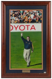ADELAIDE - MALCOLM BLIGHT : 'Malcolm Blight walking off Football Park, Adelaide, after his last game as Coach of the Adelaide Football Club on 29th August, 1999', original painting by Matthew Welsby, acrylic, signed lower right, window mounted, framed & glazed, overall 60 x 92 cm.