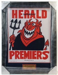 MELBOURNE: 1956 reprint WEG Premiership poster by Wegart; attractively framed and glazed, overall 87x65cm.