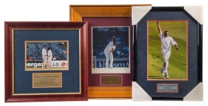 SIGNED COLOUR PRINTS: comprising Steve Harmison (England), Courtney Walsh (West Indies) and Sourav Ganguly (India); all window mounted, framed & glazed, largest 50x43cm.