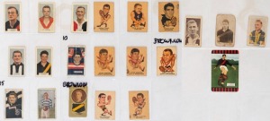 ASSORTMENT with 1969 Sun Valley/Twisties Player Caricatures [7/24] including Bobby Skilton & Peter Bedford (2); other oddments from Hoadleys, Allen's, etc in very mixed plus a 1954 Coles Series 1 card for J.Towner (Essendon, good condition); also Brunswic