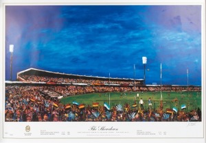 ADELAIDE v PORT ADELAIDE (1997 Home & Away): artist's proof "The Showdown" by Pro Hart, printed on premium heavy stock paper, signed in pencil by Hart in lower-right corner, limited edition of 1750; 67x95cm, with CofA.