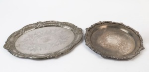 MARK BAYES - SYDNEY SWANS: oval salver presented to Bayes in 1989 for completing 100 VFL games; also circular 'Jock Bartlett Memorial Trophy' presented to Bayes in 1994; both salvers are silver plated and both were presented to Bayes by Sydney Swans trainers & staff.