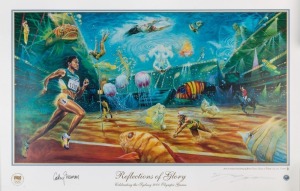 2000 SYDNEY OLYMPICS - CATHY FREEMAN: "Reflections of Glory - Celebrating the Sydney 2000 Olympic Games", limited edition poster by Jamie Cooper, signed by Cathy Freeman and by the artist, numbered #380/2000, overall 53x81cmcm.