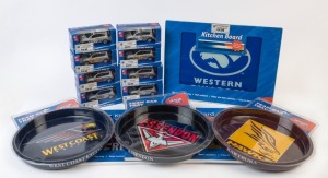 AFL OFFICIAL MEMORABILIA: with 2013 RAV4 Model Cars (8) for Adelaide, Carlton, Collingwood, Essendon, GSW Giants, Gold Coast, Richmond & West Coast Eagles; Kitchen Boards (3) for Fremantle, West Coast Eagles & Western Bulldogs; Team Bar Trays (3) for Essendon, Hawthorn and West Coast Eagles; all items in original packaging. (14)