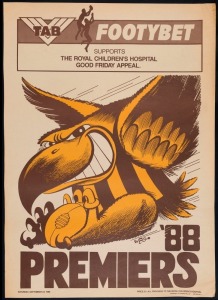HAWTHORN: 1978 (blemishes), 1986, 1988 & 1989 original Weg posters. Fair/Good condition overall. (4)