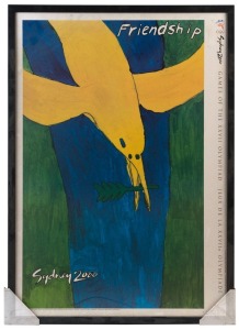 THE SYDNEY OLYMPIC FEDERATION ARCHIVES - POSTERS: framed official 'Sydney 2000 - Friendship' poster (with protective lacquer), from the winning image of the 1998 'Share the Spirit Children's Art Programme showing a diving kingfisher with an olive branch in its beak; mounted on board, overall 87x62cm.