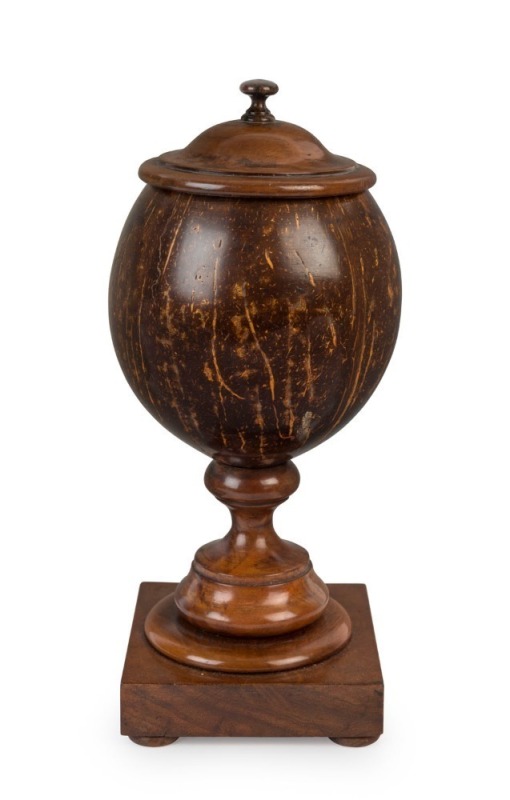 An antique treen ware and coconut urn, 18th/19th century, ​​​​​​​26.5cm high