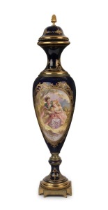 A French decorative blue porcelain mantel urn with ormolu mounts, 19th century, 71cm high