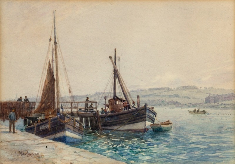 JAMES MacLAREN (active c.1881-1917), (fishing boats, Scotland), watercolour, signed lower left "J. MacLaren", 24 x 34cm, 51 x 61cm overall