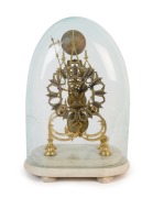 SKELETON CLOCK, single train fusee movement with passing strike on the hour, on marble base under glass dome, 19th century, ​​​​​​​44cm high overall