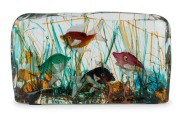 CENEDESE Aquarium Murano glass fish block with four fish, by ALFREDO BARBINI, circa 1960, ​​​​​​​15cm high, 26cm wide, 6cm deep