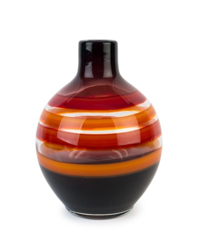 CENEDESE Murano glass vase with orange swirling design, 25cm high