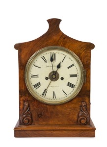 Antique English walnut cased spring table clock with single train fusee movement with alarm feature by "THOMAS WHIPP & SON, ROCHDALE", mid 19th century, 44cm high