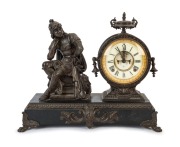 ANSONIA antique American mantel clock with cast metal figural case, time and strike movement with open escapement, 19th century, 37cm high, 44cm wide