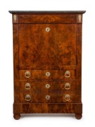 A French escritoire fall-front desk in mahogany with ormolu mounts and black marble top, 19th century, ​​​​​​​142cm high, 94cm wide, 41cm deep