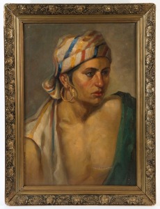 ARTIST UNKNOWN, (portrait of a man in a turban), oil on canvas, 458 x 41cm, 72 x 54cm overall
