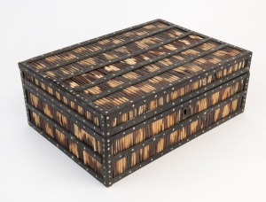 An Anglo-Ceylonese deed box, porcupine quill and ebony with bone inlay, 19th century, 10.5cm high, 28.5cm wide, 20.5cm deep