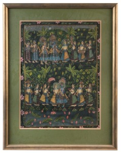 Antique Indian painting on silk, 19th/20th century, ​​​​​​​55 x 40cm, 75 x 58cm overall