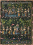 Antique Indian painting on silk, 19th/20th century, ​​​​​​​55 x 40cm, 75 x 58cm overall - 2