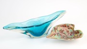 A blue Murano glass console bowl, together with a multi-coloured Murano glass dish, circa 1960, 41cm and 22cm wide