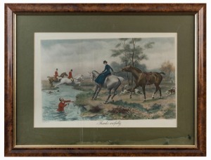 Hunting scene print titled "THANKS AWFULLY", colour lithograph, 20th century, 57 x 74cm overall