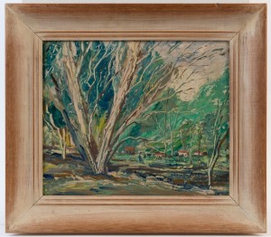 Three framed artworks, 20th century, I.) F.A. STEWART (New Zealand), A Cavalry Officer, Macedonia, ink, signed and dated 1918, 20 x 13cm, II.) ERIC BRITTAIN, landscape, watercolour, signed lower right, 12 x 18cm, ​​​​​​​III.) ARTIST UNKNOWN farm scene lan