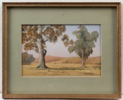 Three framed artworks, 20th century, I.) F.A. STEWART (New Zealand), A Cavalry Officer, Macedonia, ink, signed and dated 1918, 20 x 13cm, II.) ERIC BRITTAIN, landscape, watercolour, signed lower right, 12 x 18cm, ​​​​​​​III.) ARTIST UNKNOWN farm scene lan - 2