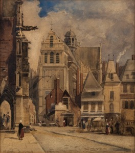 ARTIST UNKNOWN (France, 19th century), Saint Quentin, Northern France, watercolour, signed and titled in the lower margin "G.E.", ​​​​​​​22 x 19cm, 45 x 43cm overall