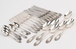 Russian silver plated cutlery set for six places, 20th century, (24 pieces)