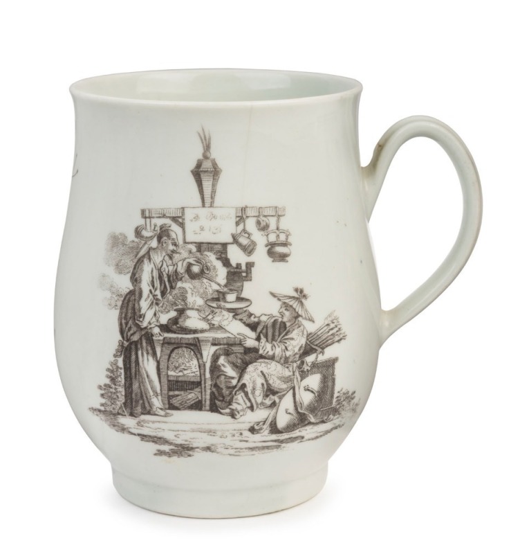 ROYAL WORCESTER early porcelain mug with Chinese scene, circa 1765, 12cm high