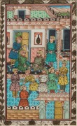 Two Indo-Persian court scene paintings, early to mid 20th century, the larger 25 x 15cm, 39 x 28cm overall - 2