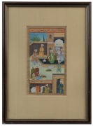 Indo-Persian court scene manuscript page painting, 19th/20th century, 22 x 12.5cm, 38 x 27.5cm overall - 2