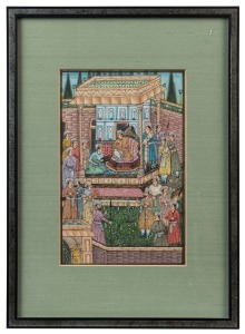 Indo-Persian Raj court scene painting, 20th century, 22 x 14cm, 37 x 26.5cm overall