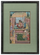 Indo-Persian Raj court scene painting, 20th century, 22 x 14cm, 37 x 26.5cm overall