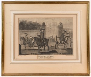 An 18th century engraving titled "A College Gate", 25 x 37cm, 51 x 60cm overall