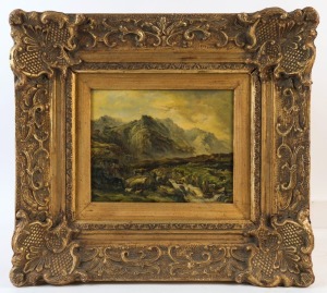 ARTIST UNKNOWN (19th Century), (European mountain landscape with livestock), oil on board, ​​​​​​​19 x 24cm, 44 x 49cm overall