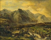 ARTIST UNKNOWN (19th Century), (European mountain landscape with livestock), oil on board, ​​​​​​​19 x 24cm, 44 x 49cm overall - 2