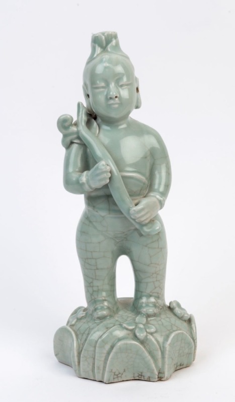 A Chinese celadon porcelain statue of Buddha as a boy, Republic Period, 20th century. 27cm high