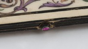 An Austrian silver enamelled cigarette case with lovely decorations, cabochon ruby to clasp, monogrammed "CB" to underside; fully hallmarked, circa 1900, 8 x 5cm, 80 grams. - 3