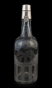 An antique decanter with fine wheel-cut decoration and silver top with lock, 19th/20th century, ​​​​​​​29cm high