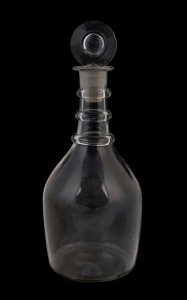 A Georgian triple ringed decanter with target stopper, 18th/19th century, 27cm high