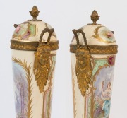 SEVRES pair of French porcelain mantel urns with gilt metal mounts, 19th century, Sevres factory marks to lids, ​​​​​​​46cm high - 3