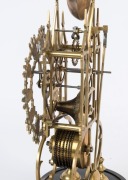 An antique English scroll and steeple framed skeleton clock with single train chain fusee movement with single passing strike on a bell on the hour, housed in glass dome, 19th century, 41cm high - 3