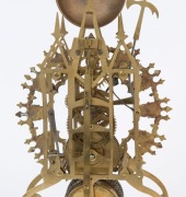 An antique English scroll and steeple framed skeleton clock with single train chain fusee movement with single passing strike on a bell on the hour, housed in glass dome, 19th century, 41cm high - 4