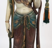 GUANYIN antique Chinese polychrome finished carved wooden statue in the Ming style.  123cm high - 3