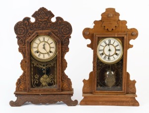 Two American timber cased cottage clocks with time and strike movements, made by WATERBURY CLOCK Co. and NEW HAVEN CLOCK Co. 19th century, 56cm and 55cm high