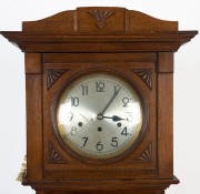 A German triple train spring-driven long cased oak clock, early to mid 20th century, ​​​​​​​183cm high - 2