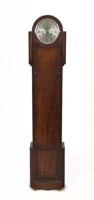 A German Art Deco grandmother clock with time and strike movement in oak case, circa 1935, ​​​​​​​123cm high